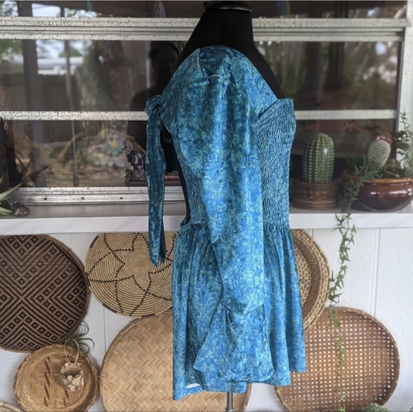 Free People Large Bali Tightrope Romper Turquoise Velvet Daisy Jones Mermaidcore - Picture 12 of 16